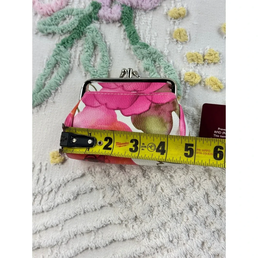 Buxton Pink Floral RFID Triple Frame Coin Purse Kiss Lock Wallet 202P40